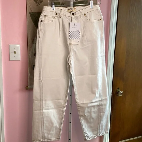 Sandrine Rose Jeans Size 30 White/Mustard Stitching NWT Retail $198 - Picture 1 of 9